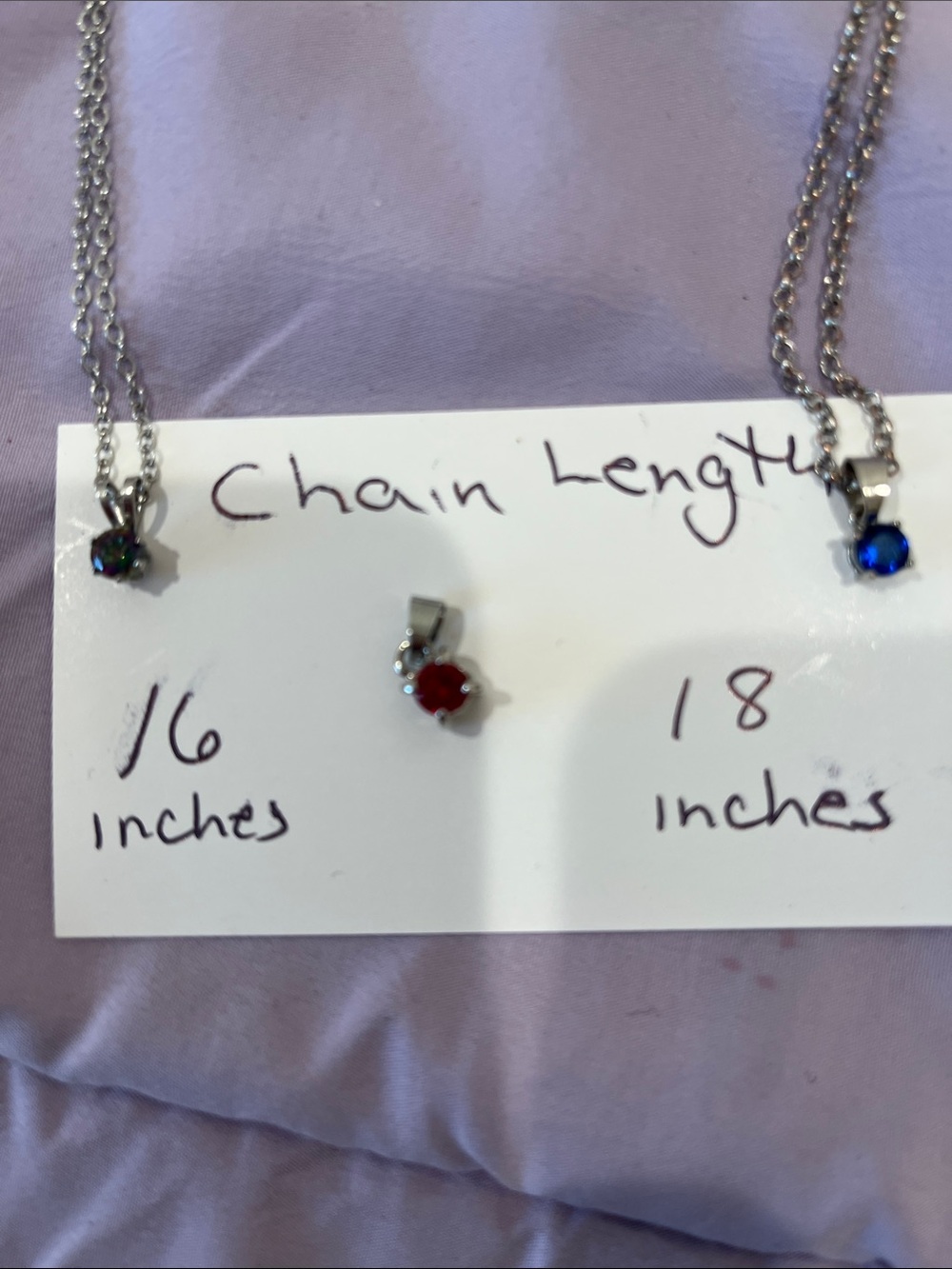 Silver Tone Style Necklace with Green,  Red and Blue Gem Pendants